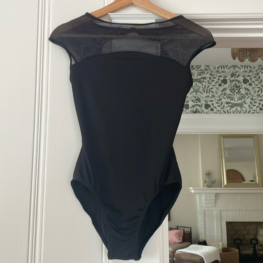 Bloch women’s black leotard with mesh floral top
